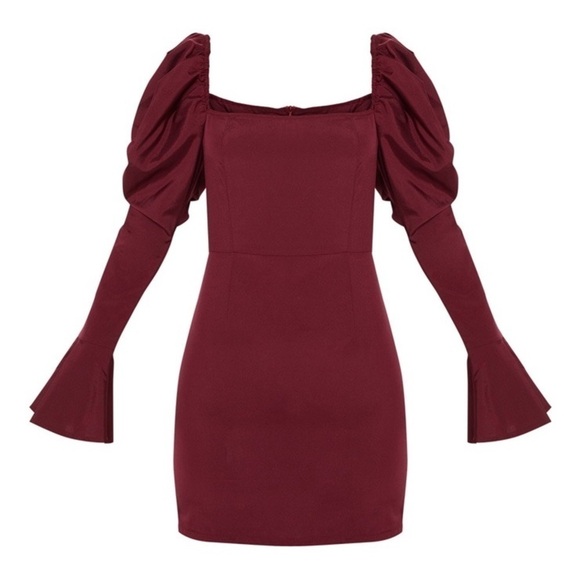 NWT PRETTY LITTLE THING Women’s Plum Square Neck Puff Sleeve Bodycon Dress Sz 2 - Picture 3 of 15
